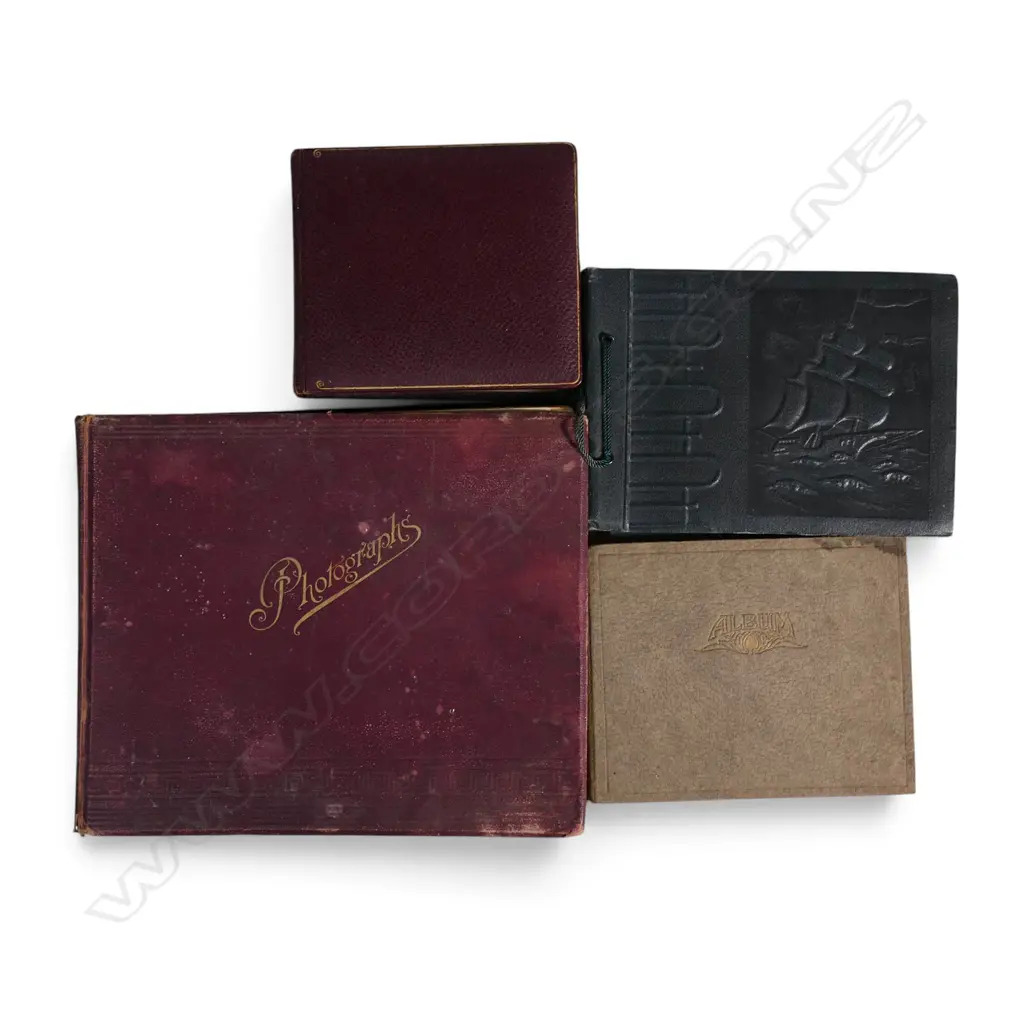 FOUR 1930-40s ALBUMS: 3 PHOTOGRAPH A+ 1 POSTCARD: Auckland + India + France & world travels + 1940 military e Image 1++